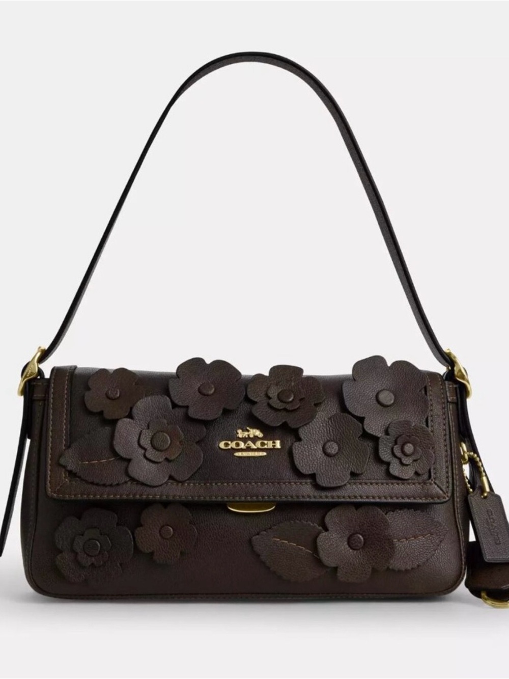 Coach CDY43 Etta Small Flap Shoulder Bag With Floral Applique Maple NWT